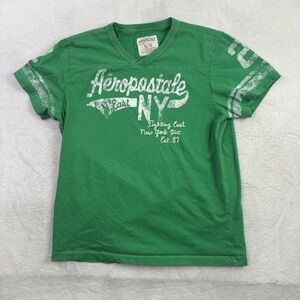 Y2K Aeropostale Green Athletic V-Neck Short Sleeve Graphic Shirt Men's XL